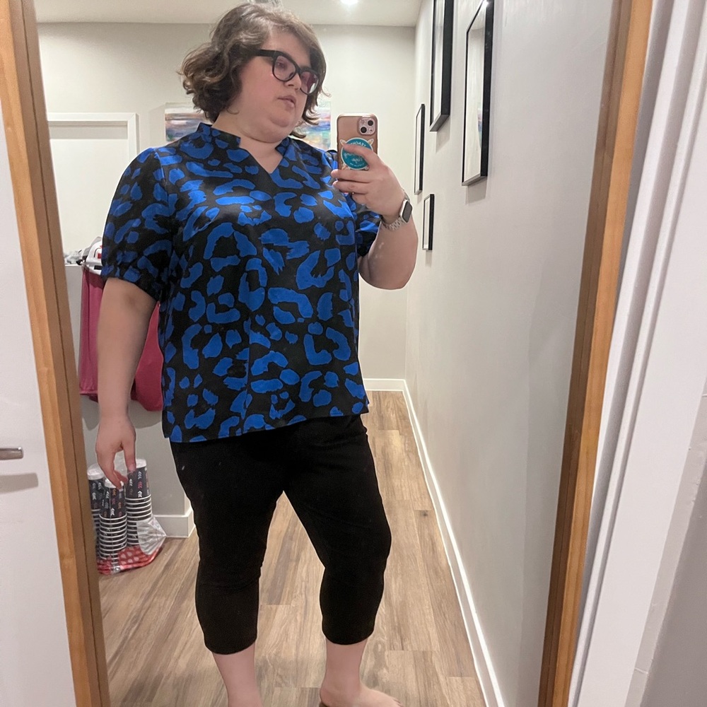 SHEIN Vibrant Blue and Black Animal Print Shirt